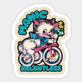 Mannic Relentless Kitten on a Bike Sticker